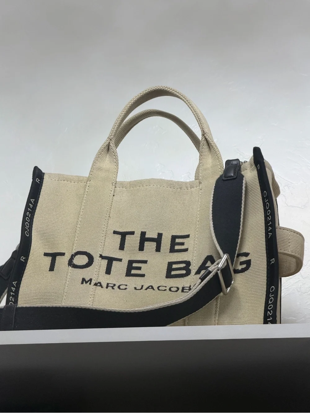 Marc Jacobs Beige Canvas Tote with Black Logo and Strap